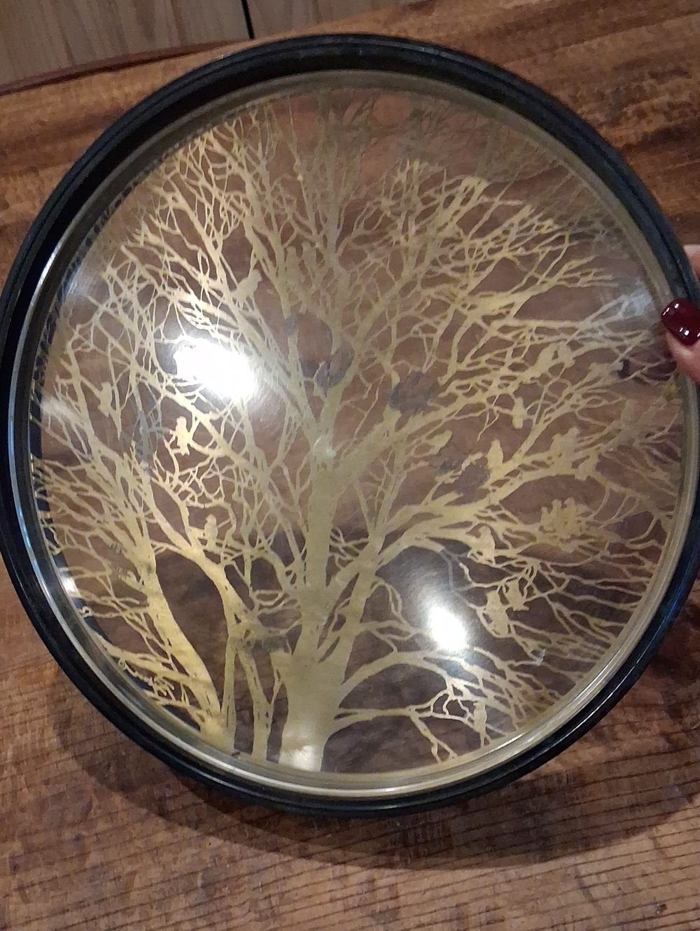 Vintage Gold Tree Wall Art in Black Round Frame